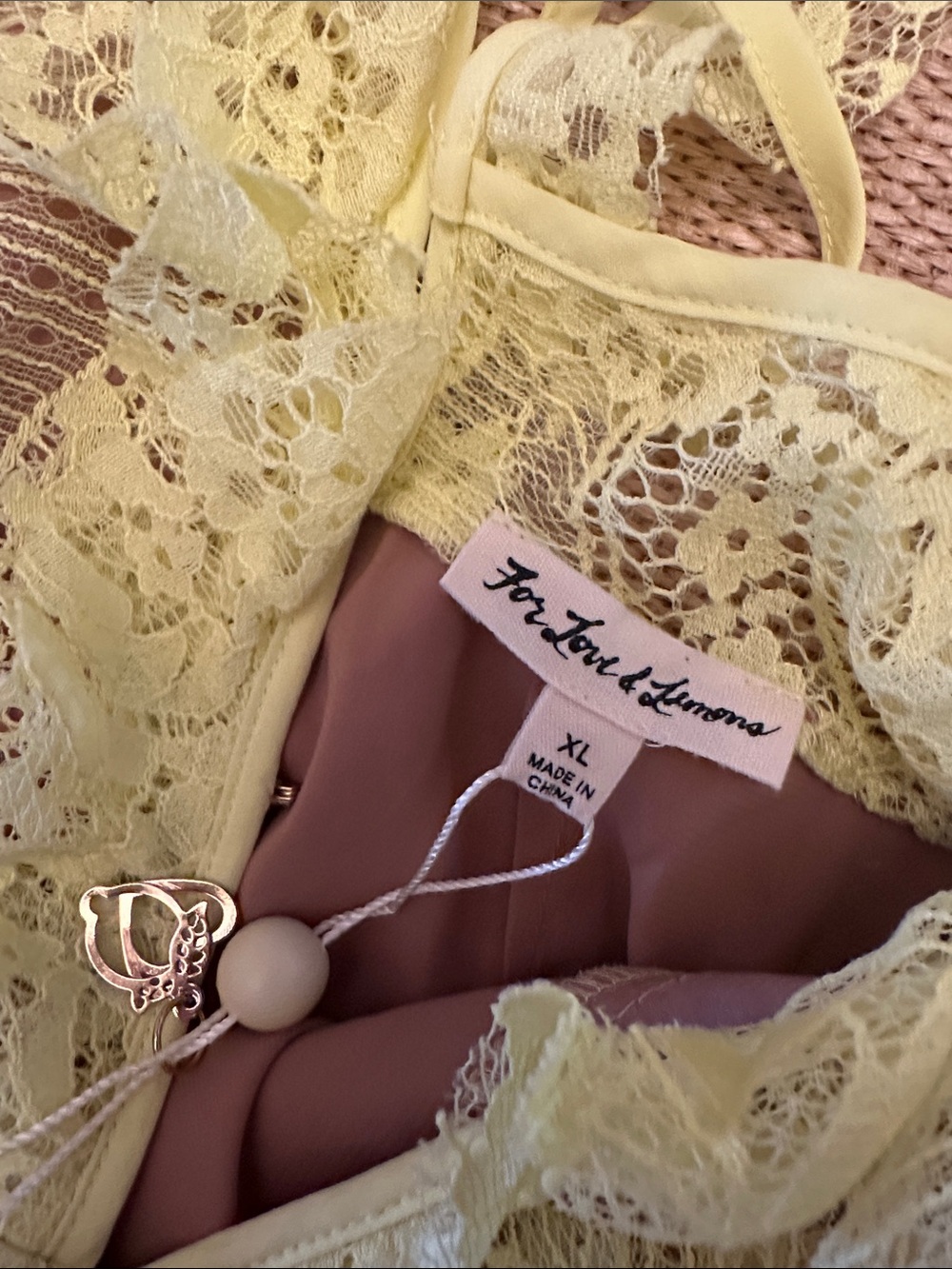 💜 #70 BNWT FOR LOVE & LEMONS Yellow Lace Ruffle Mini Dress $279 - Picture 5 of 12